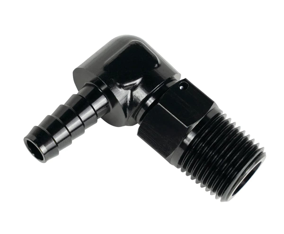 Aluminum Swivel Fitting 90° 7/8-14 UNF x 1/2 Barb