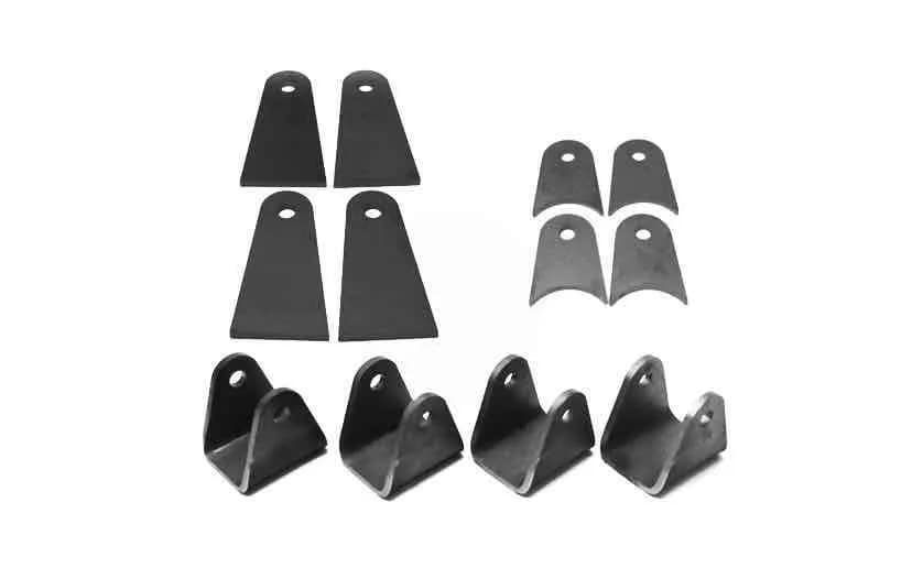 Steinjäger Tabs and Clevises, Weld On 4 Link Tab and Clevis Kits 0.563 Bore 3.00 Axle Diameter 4 Axle Tabs 2.50 Inches Long 4 Flat Tabs 4.00 Inches Long 4 Clevises with 2.50 Inch Jaw