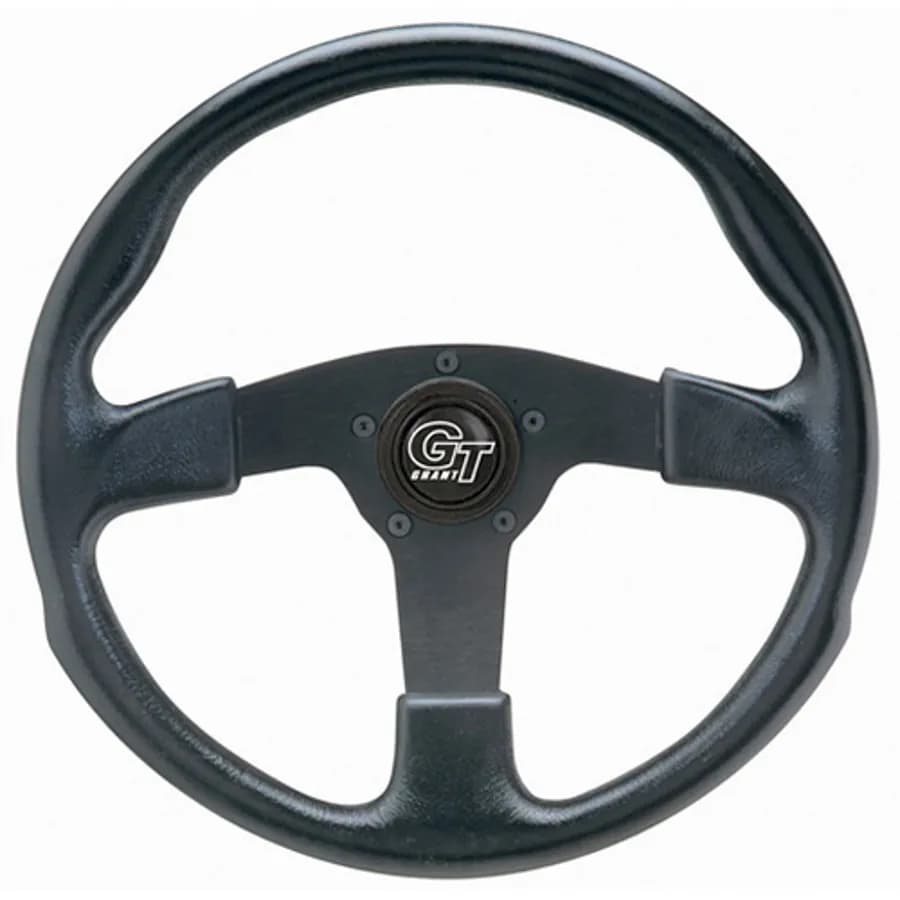 GT Rally Steering Wheel; 13 in. Diameter; 3 in. Dish; Black Cushion Grip; Black Anodized 3-Spoke Design;