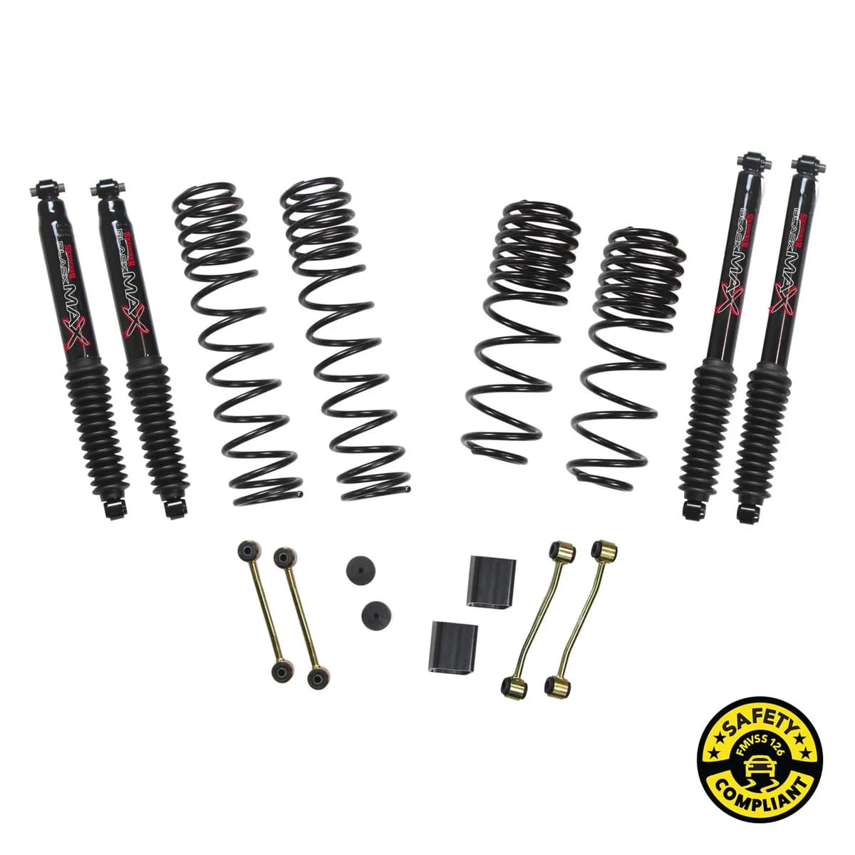 Long Travel Series Suspension Lift Kit w/Shocks 2-2.5 Inch Lift 18-19 Jeep Wrangler Rubicon Incl. Long Travel Coil Springs Extended Sway Bar Links Bump Stop Extensions Long Travel Black Max Shocks Skyjacker