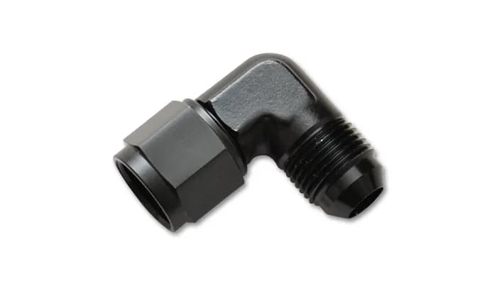 90 Degree Swivel Adapter Fitting; -16AN Female x -16AN Male; 6061 Aluminum; Black Anodized;