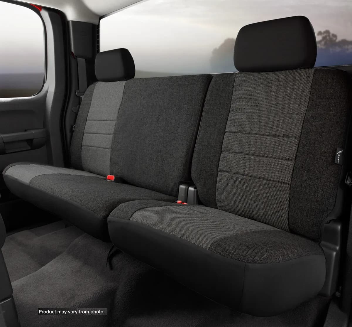 OE™ Custom Seat Cover; Tweed; Charcoal; Split Seat; 40/60 w/Adjustable Headrests; Built In Center Seat Belt; Fold Flat Backrest;