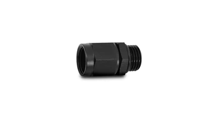 Female AN Flare to Male ORB Adapter Fitting; -8AN Female x -6AN ORB; 6061 Aluminum; Black Anodized;