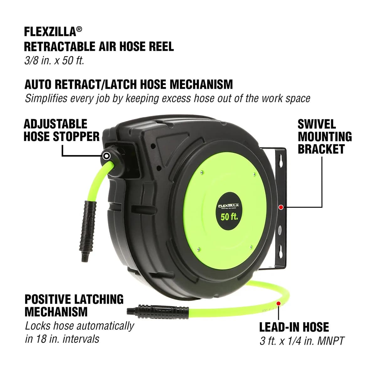 fz Enclosed Plastic Retractable Air Hose Reel 3/8in 50ft
