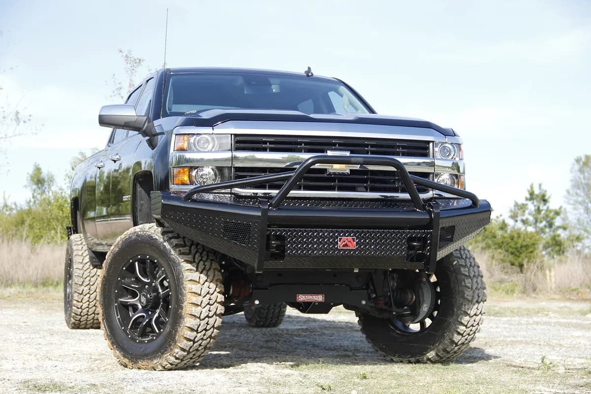 Black Steel Front Ranch Bumper; 2 Stage Black Powder Coated; w/Pre-Runner Grill Guard; Incl. Light Cut-Outs;