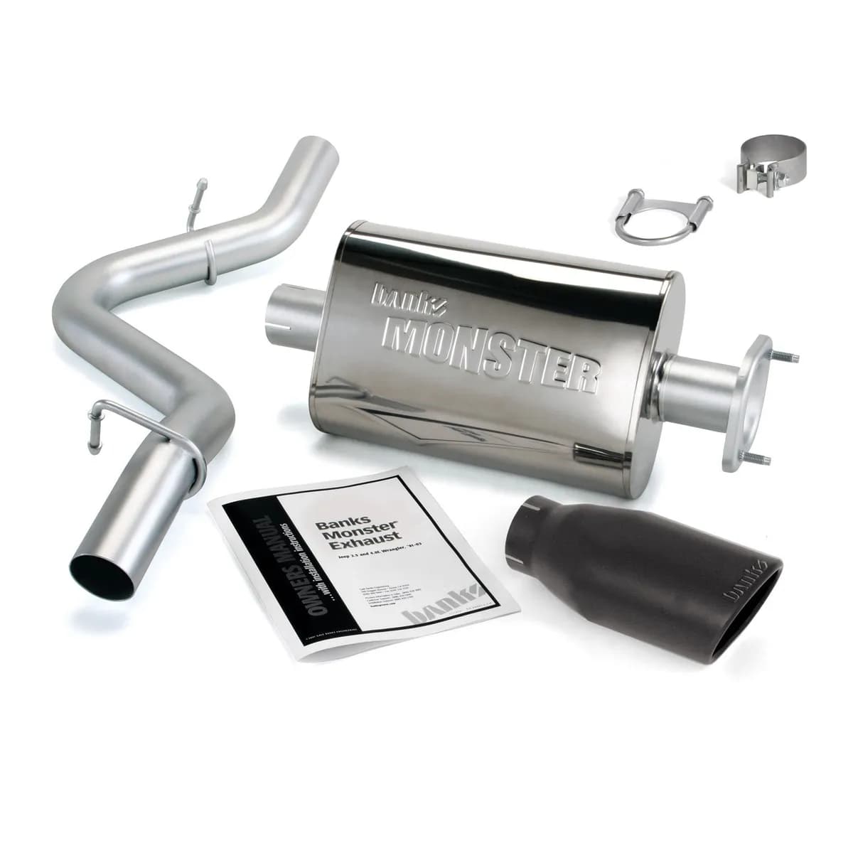 Monster Exhaust System Single Exit Chrome Ob Round Tip 04-06 Jeep 4.0L Wrangler LJ Unlimited Banks Power