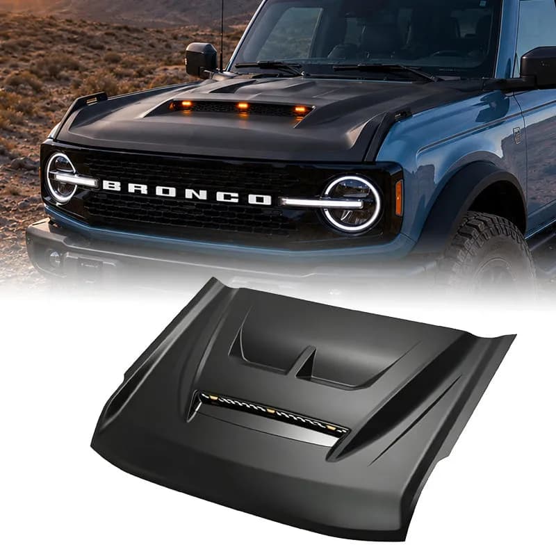 2021-2026 Ford Bronco Hood with Functional Air Scoop and LED Lights