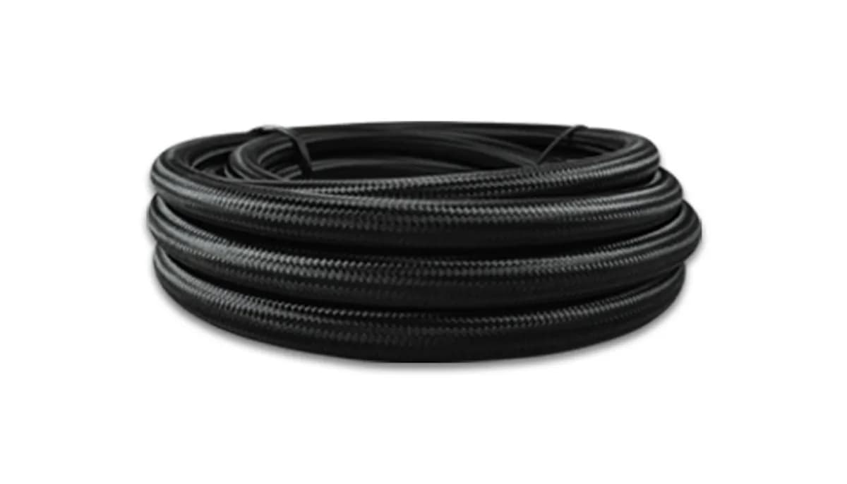 Nylon Braided Flex Hose; -12AN; 0.641 in. Hose ID; 0.766 in. Hose OD; 9.875 in. Bend Radius; 1000 PSI Operating Pressure; 4000 PSI BP; 10ft. Roll; Black; w/PTFE Liner;