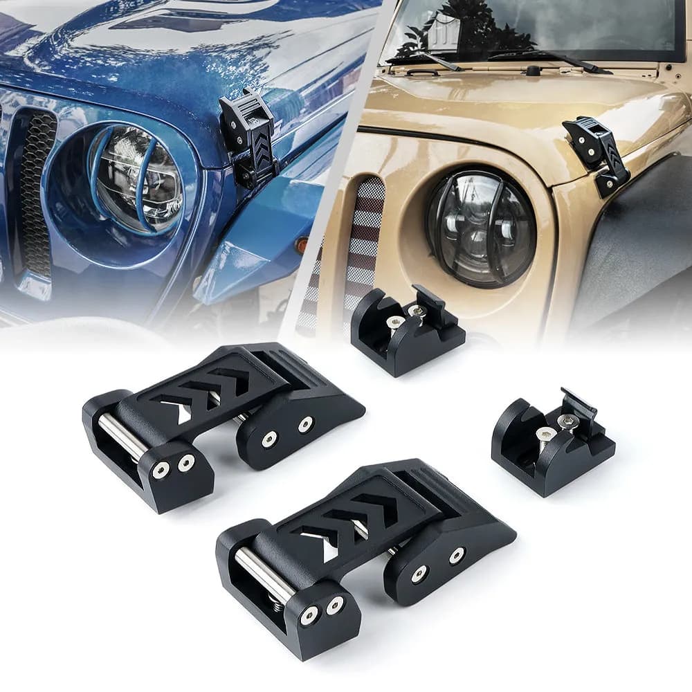Xprite Black Aluminum Hood Latch Kit for 2007-2018 Jeep Wrangler JK & 2018+ Jeep Wrangler JL