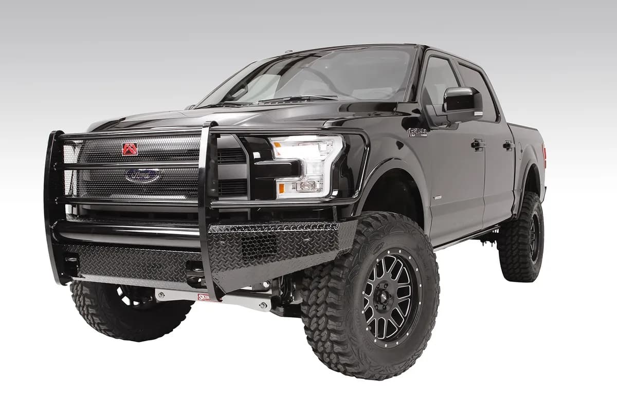 Black Steel Front Ranch Bumper; 2 Stage Black Powder Coated; w/Full Grill Guard; Incl. Light Cut-Outs;