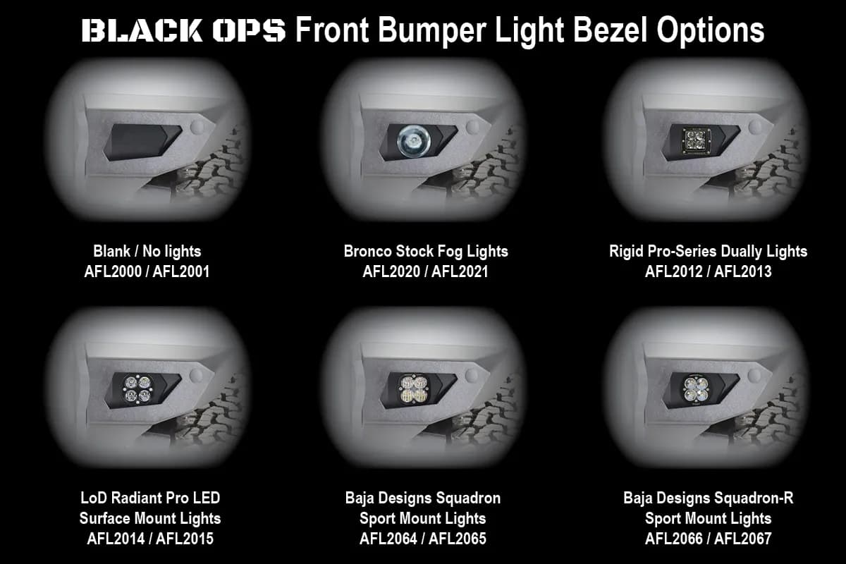 2021+ Bronco Black Ops Blank Front Light Bezel (pair) (Black Powder Coated)