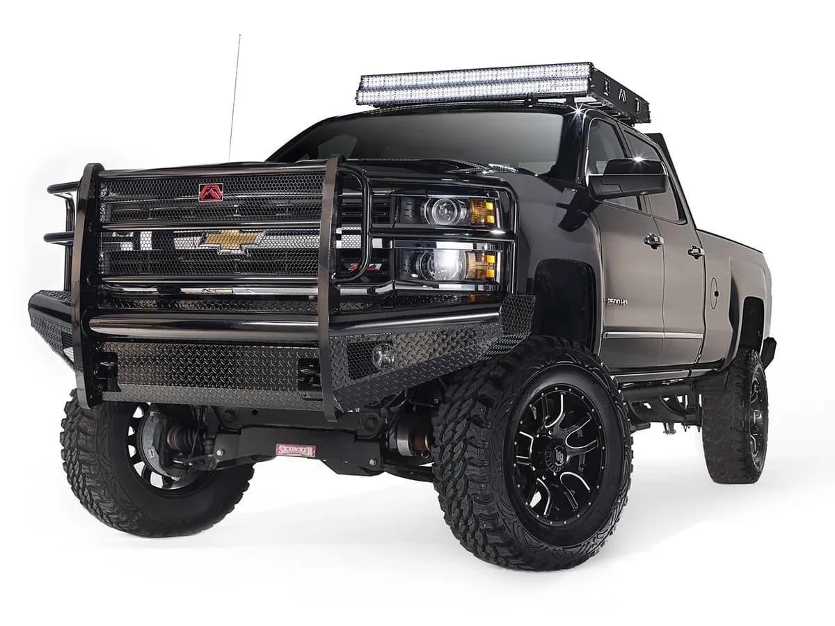 Black Steel Front Ranch Bumper; 2 Stage Black Powder Coated; w/Full Grill Guard And Tow Hooks;