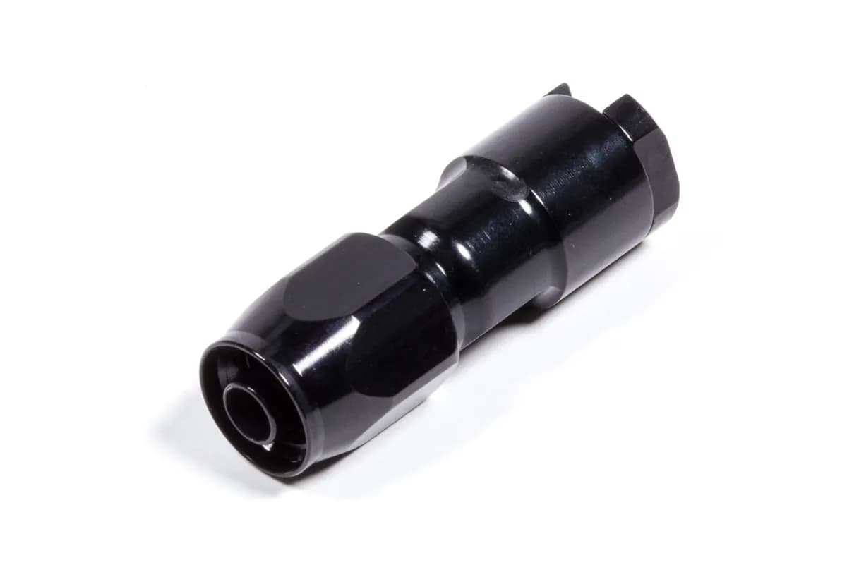 Hose End. 3/8 SAE Quick Disconnect Female to #6 Hose. Straight. Black Anodized