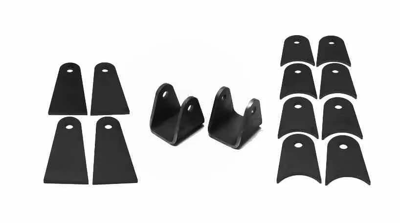 Steinjäger Tabs and Clevises, Weld On 4 Link Tab and Clevis Kits 0.563 Bore 3.00 Axle Diameter 8 Axle Tabs 2.50 Inches Long 4 Flat Tabs 4.00 Inches Long 2 Clevises with 2.50 Inch Jaw
