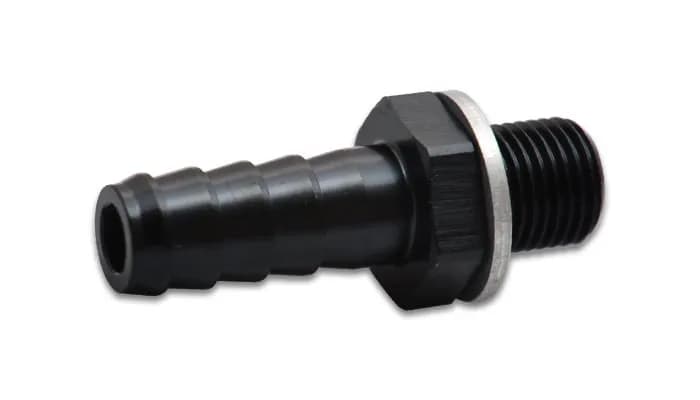 Metric to Barb Adapter Fitting; M10 x 1.0 Male Metric Size; 0.3125 in. Barb Size; 6061 Aluminum; Black Anodized;