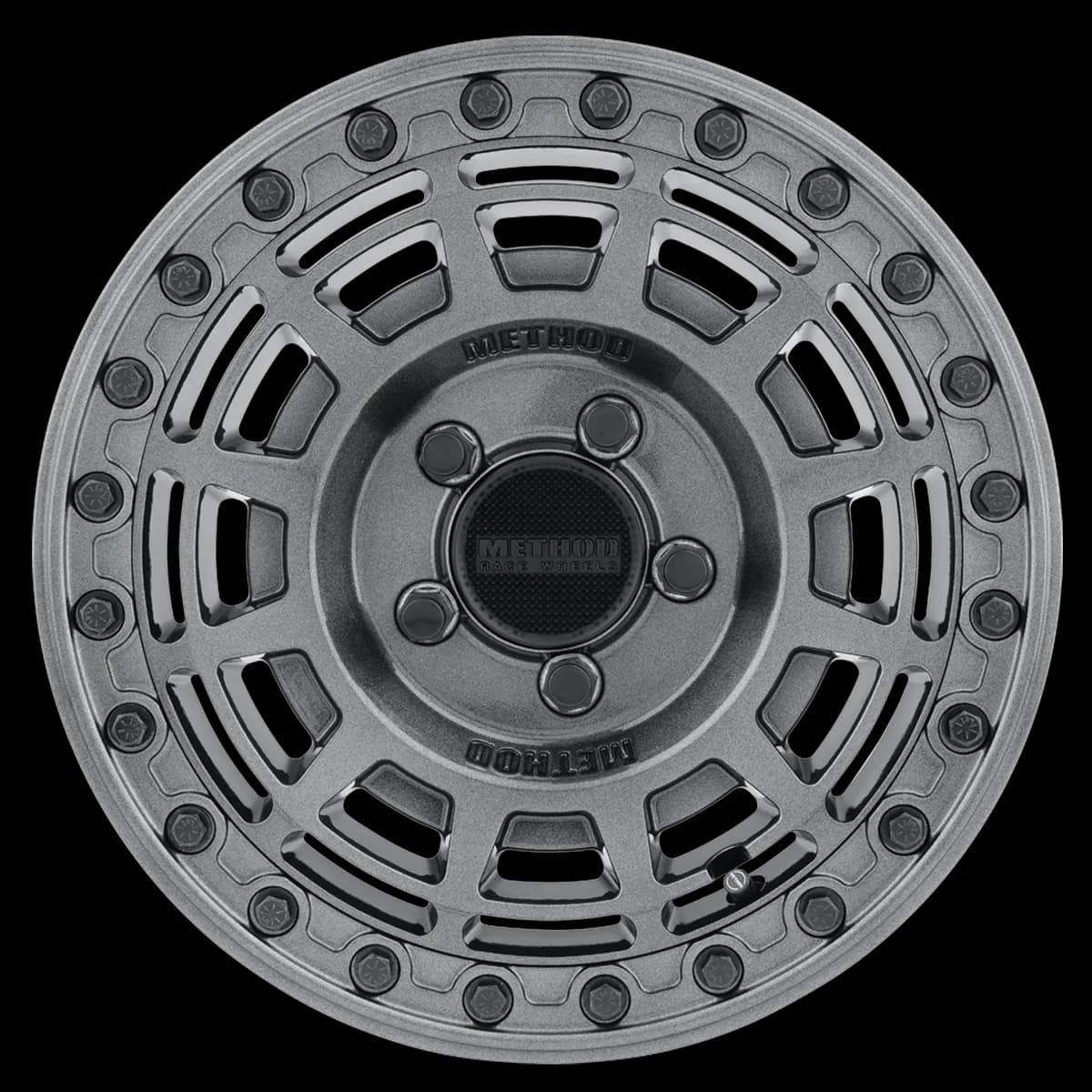 Aluminum Wheels 15x7 MR415 Beadlock UTV Bolt Pattern 5 On 114.3 Offset 38 Lip Size 0 Graphite GY Gloss Graphite Ring Method