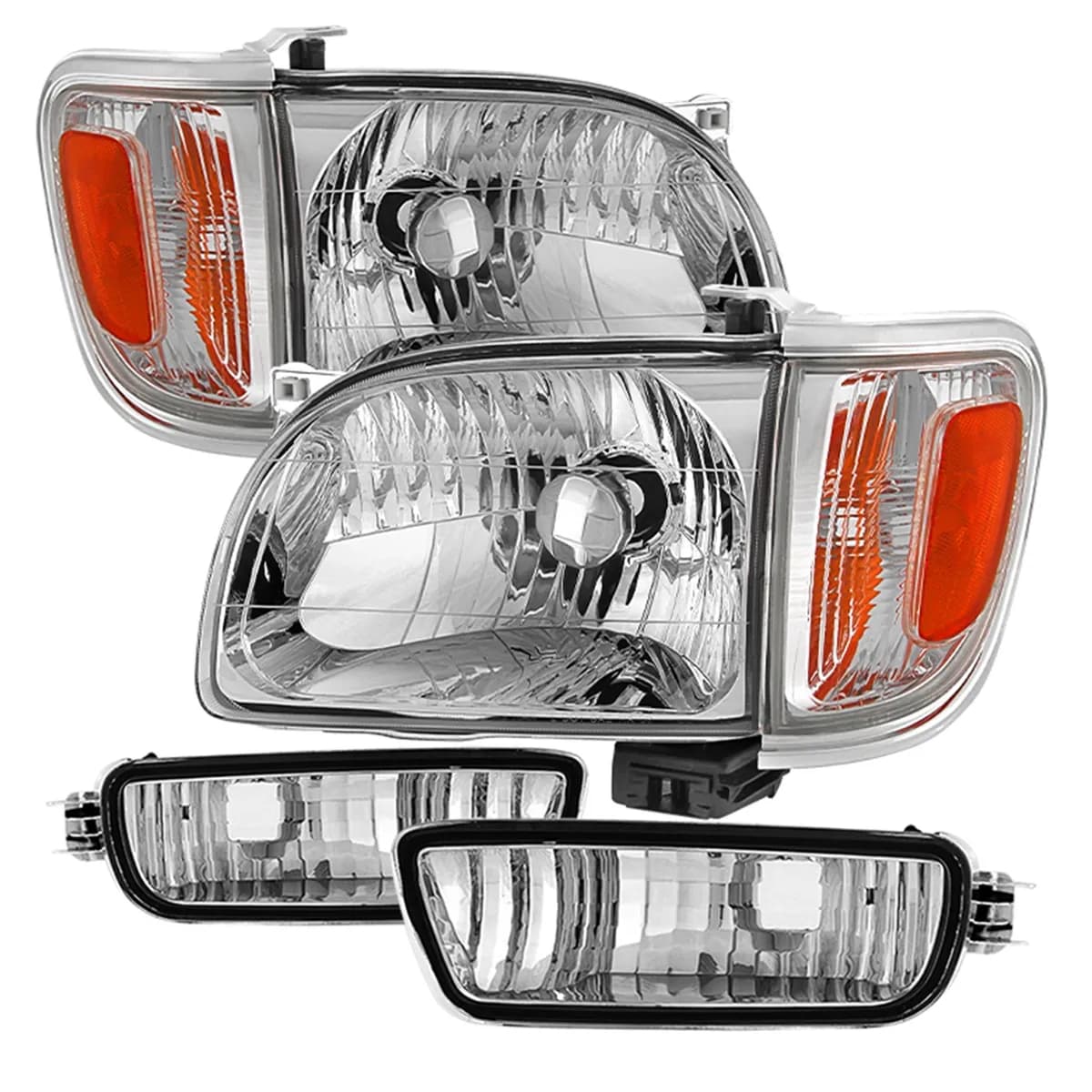 XTune Crystal Headlights; 6 pcs.; w/Amber Corner And Side Marker Lights; Chrome;