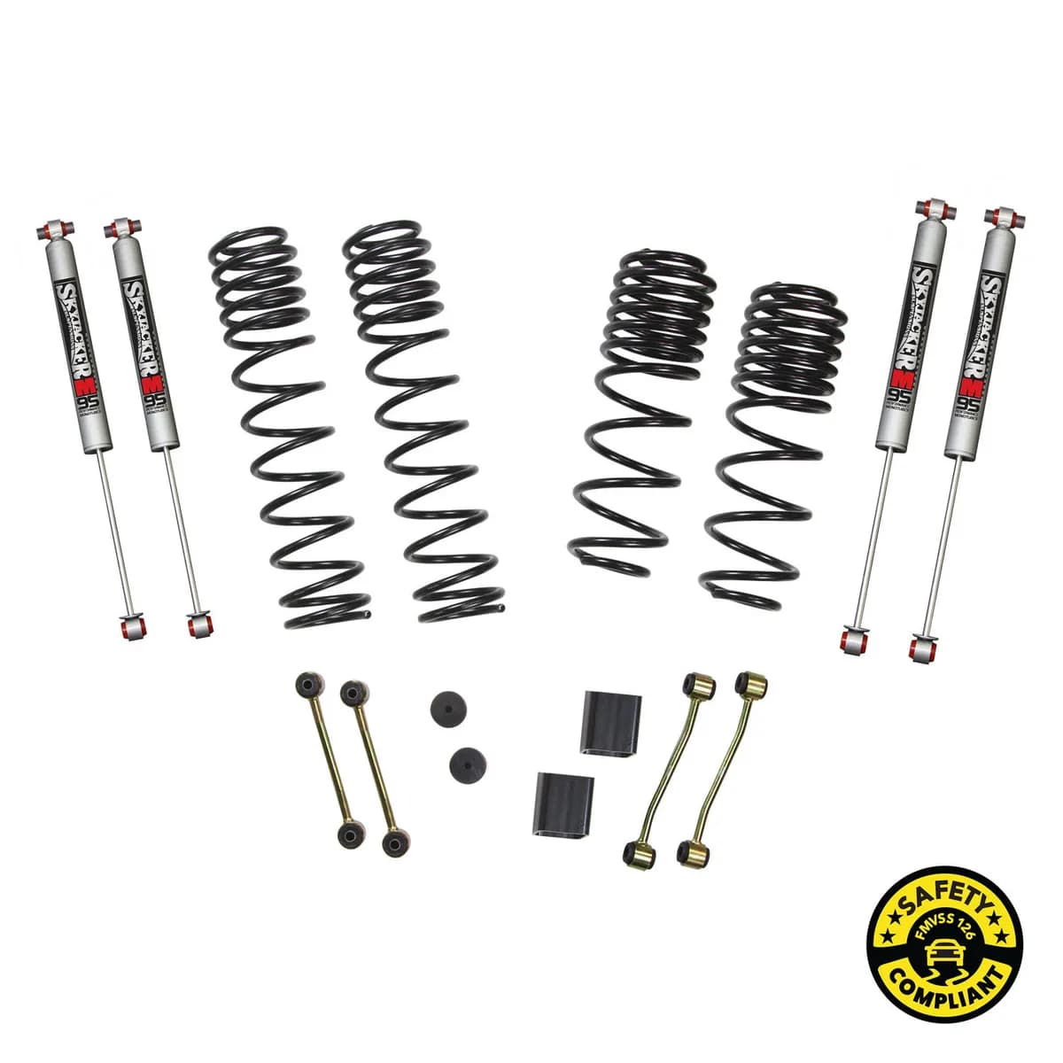 Suspension Lift Kit w/Shock 2-2.5 Inch Lift 18-19 Jeep Wrangler W/Ft. And R. Dual Rate/Long Travel Series Coil Springs Extended Sway Bar End Links M95 Monotube Shocks Skyjacker