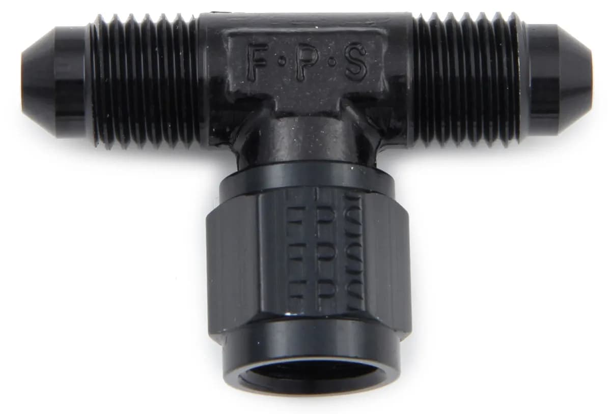 Fitting #6 Tee Female Swivel On Side Black