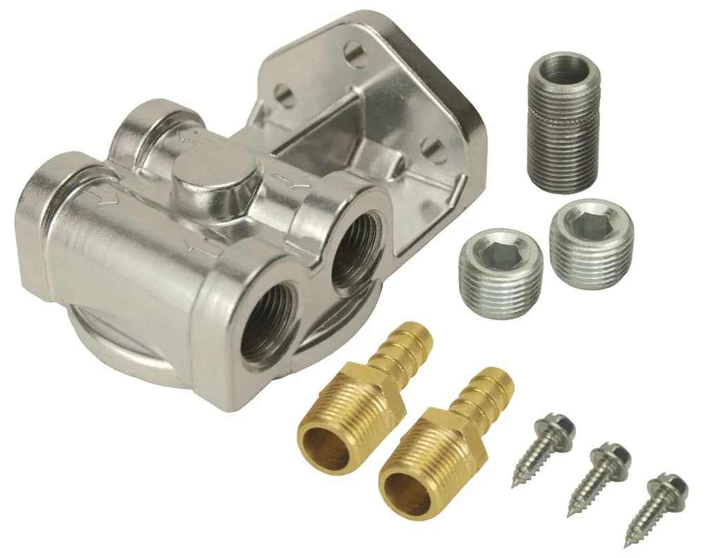Derale 13049 Single Side Ports 3/8 NPT Filter Mount Kit with 3/4-16 Filter Threads