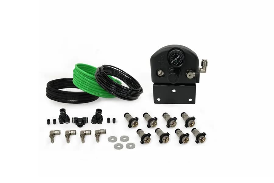 Tire Inflator System 4 Tire Universal With Box, Fittings, Hoses and Storage Bag Black UP Down Air