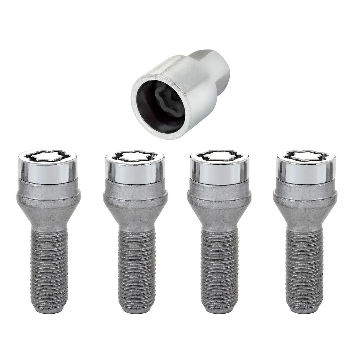 Wheel Lock Set M14x1.5 Bolt Cone Seat 19mm Hex 31.0mm Shank Chrome