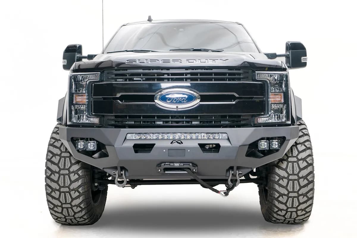 05-07 F250 F350 Fab Fours Black Steel Front Bumper w Pre-Runner Guard