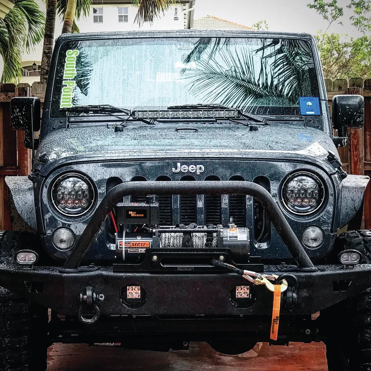 SEC12 12,000 lb Waterproof Winch with Synthetic Rope 12V 92 Foot Mile Marker