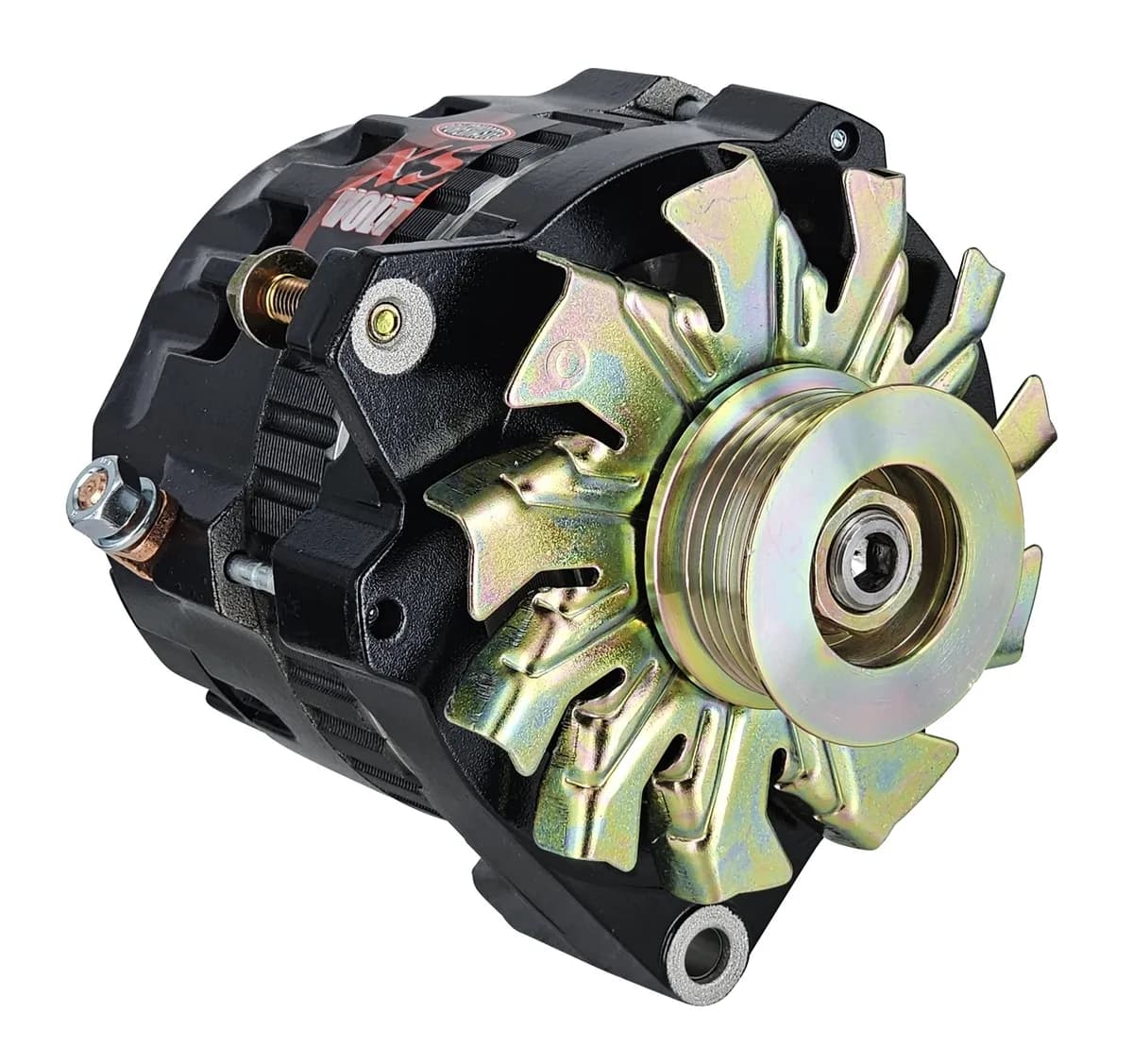 XS Volt™ Hi Amp Alternator; CS130; Offset Left; Rear Battery Post; 140 Amp; 95 Idle; 6 Groove Pulley; Black;