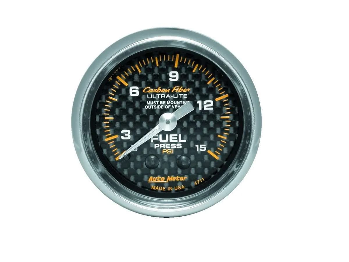 Gauge, Fuel Pressure, 2 5/8" 0-15psi, Mechanical, Carbon Fiber