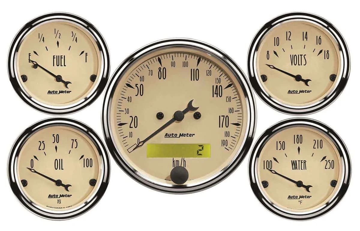 5 Pc. Gauge Kit; 3-1/8in./2-1/16in.; Elec. Km/H Speedometer; Antique Beige