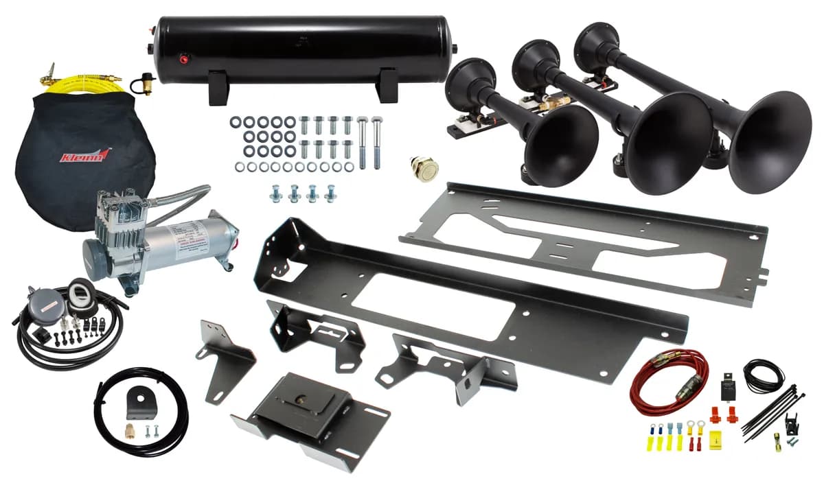 Onboard Air System w/Horns; Includes Triple Black Horns PN[730]/ 150/200 PSI Air Compressor PN[6450RC]/ 3.0 Gallon Air Tank PN[6351RT];