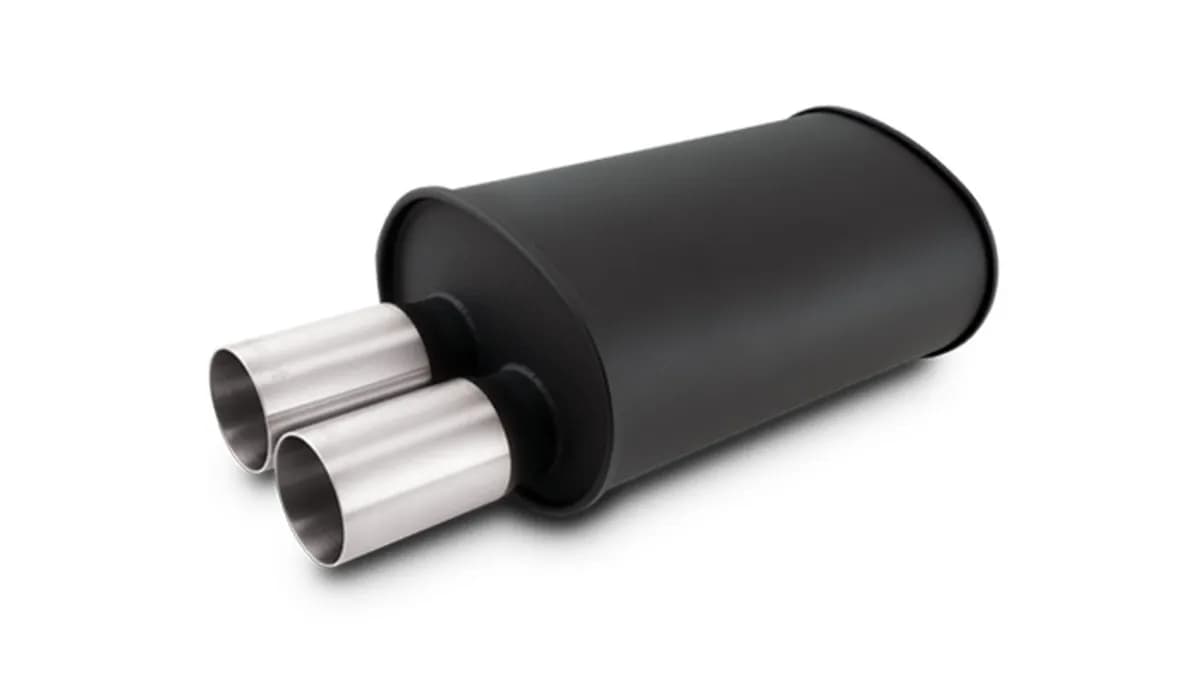 Vibrant - 12325- Streetpower Flat Black Oval Muffler With Dual 304ss Brushed Tips; Inlet Id: 2.50 In. Tip Od: 3.00 In.; Muffler Body Size: 9.5 Inw x 6.75 Inh x 15 Inl; Tip Location: Offset Bottom