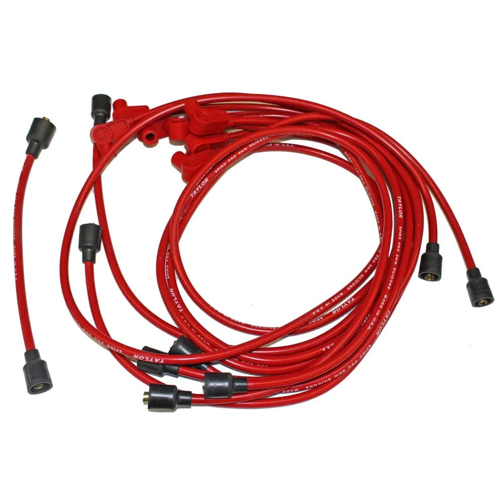 Taylor Cable 1955-74 Chevy Small Block Non-HEI 8mm Spiro-Pro Spark Plug Wire Set - Red - 90° Spark Plug Boot Angle - 74205