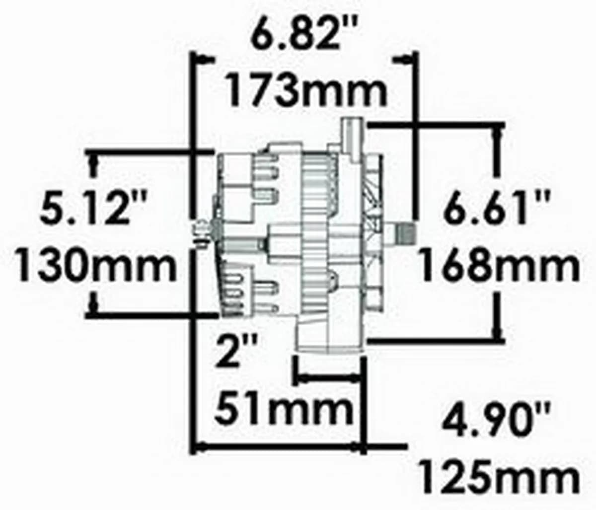 Racing Alternator; CS130; 2 Ear Mount; 105 Amp; 85 Idle; 12 Groove V Type; 6 Groove Pulley; Black;