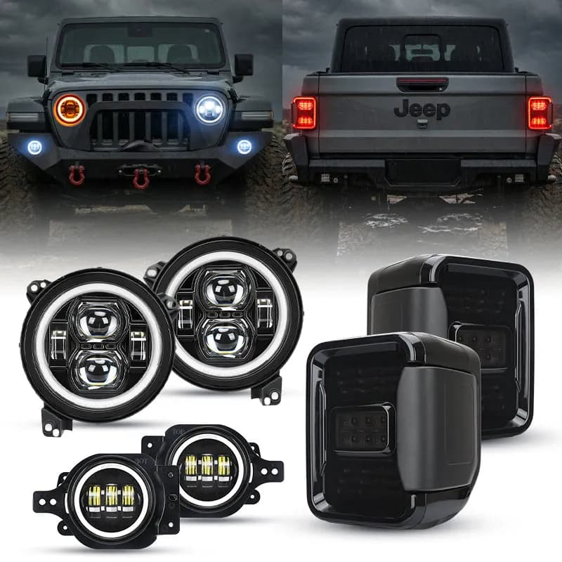 "JT Shadow Bundle – 9"" LED Halo Headlights, Turn Signals, Fogs & Tail Lights for Jeep Gladiator JT"