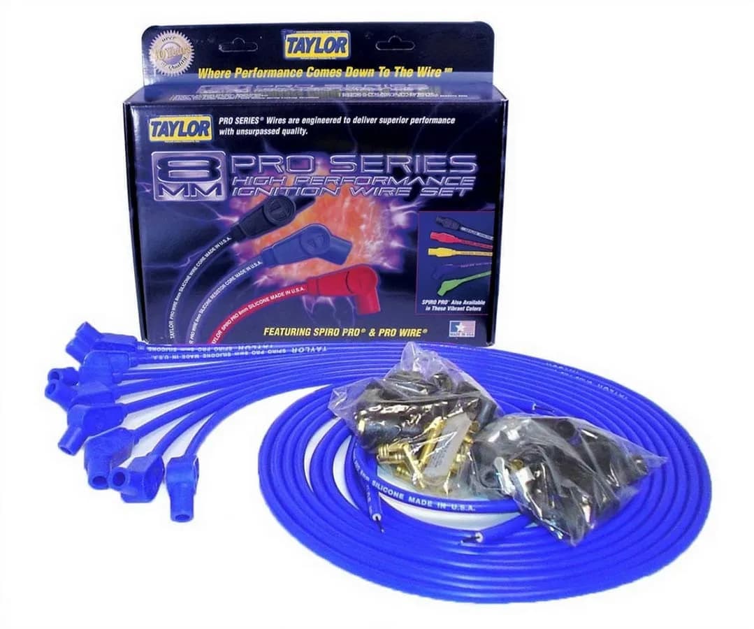 Taylor Cable Universal 8mm Spiro-Pro Spark Plug Wire Set - 8 Cylinders - 135° Spark Plug Boot Angle - Blue - 73653