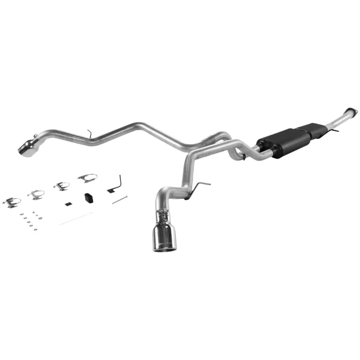 01-06 Chev. / GMC (02-05 Avalanche) / Suburban / Yukon XL (except Z-71) 1/2Ton 5.3L 2/4 Wheel Drive 2.50in Outlets Resonator Super 50 Series Muffler 4.00in Logo Embossed Stainless Tips American Thunder DOS Mandrel Bent Tubing 16 Gauge Aluminiz