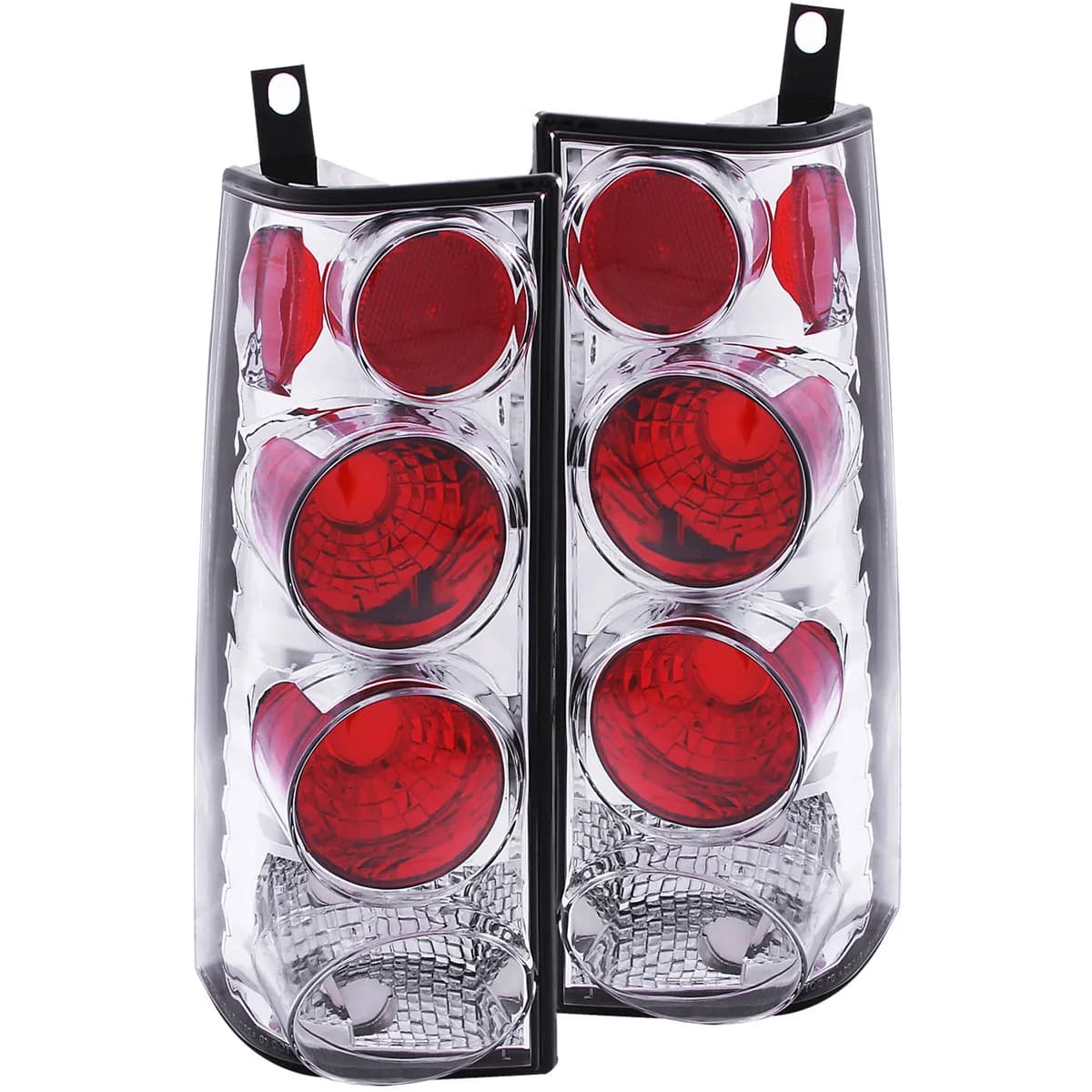 Tail Light Assembly; Clear Lens; Chrome Housing; Pair; Housing For 3 Bulb Design;