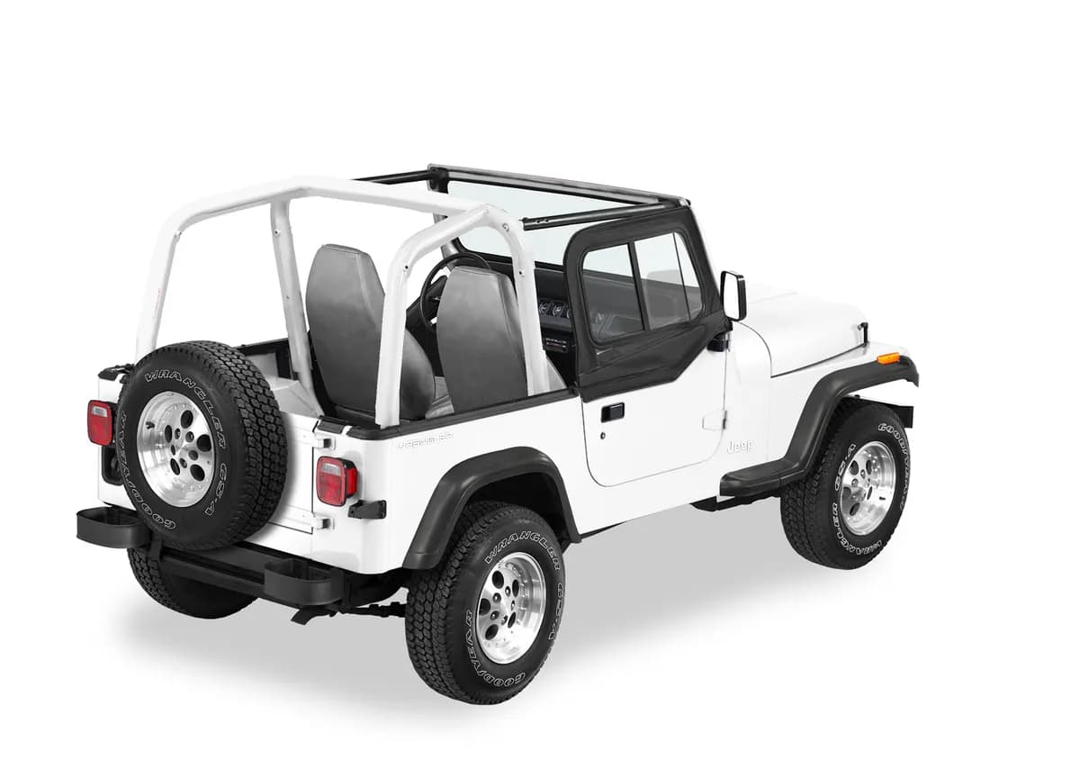 9706 Jeep Wrangler Upper Door Sliders For Factory & All Bestop Soft Tops Black Denim