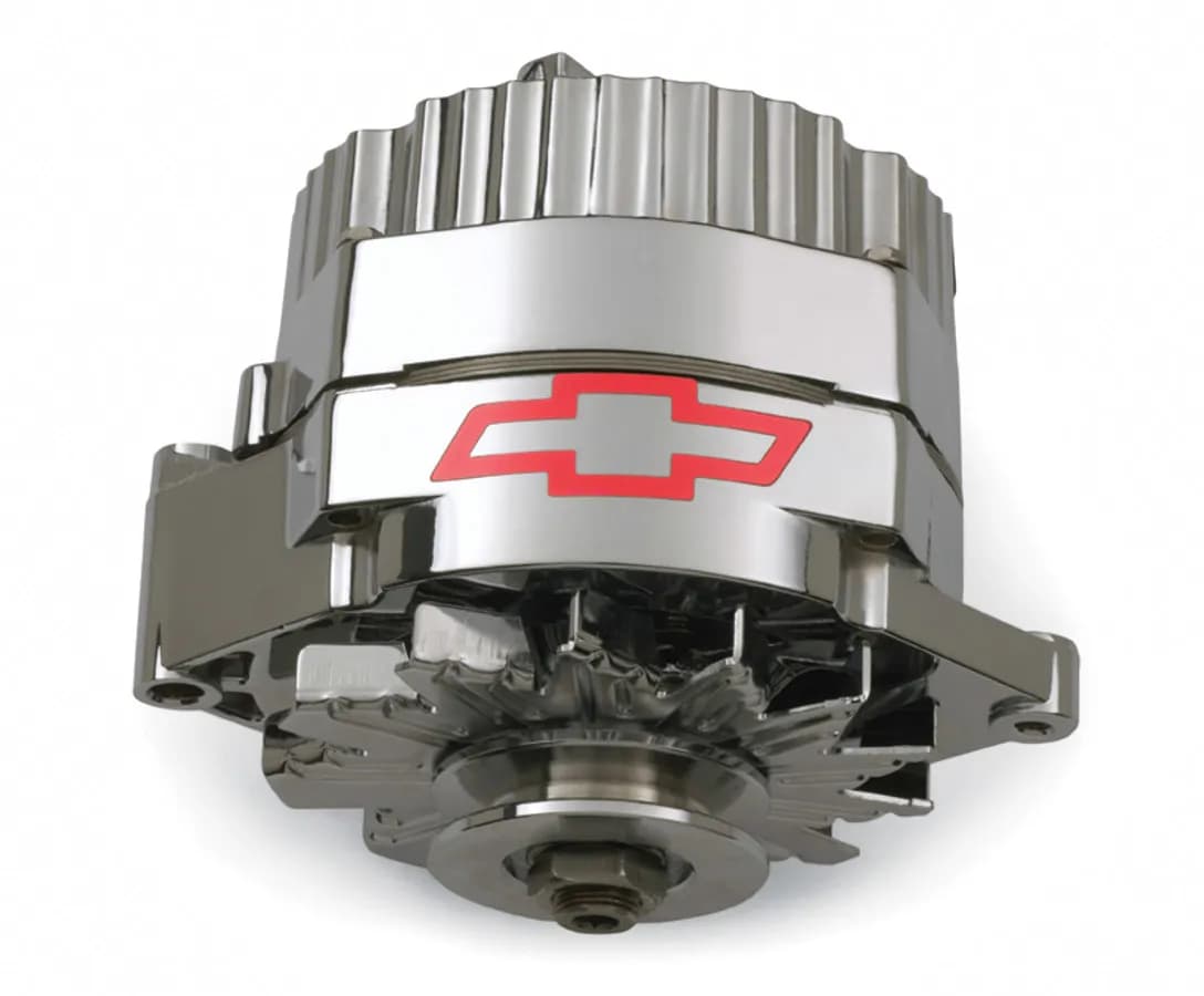 Alternator 80 AMP GM 1 Wire Style GM Bowtie Logo Chrome Finish Chevrolet Performance Parts