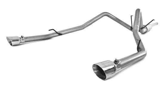 Armor Lite Cat Back Exhaust System; 2.5 in.; Incl. Front Pipe/Ext. Pipe/Muffler/Over Axle Pipe/Tailpipe/Hardware/4.5 in. OD Tip; Dual Split Rear Exit Thru Bumper; Aluminized;