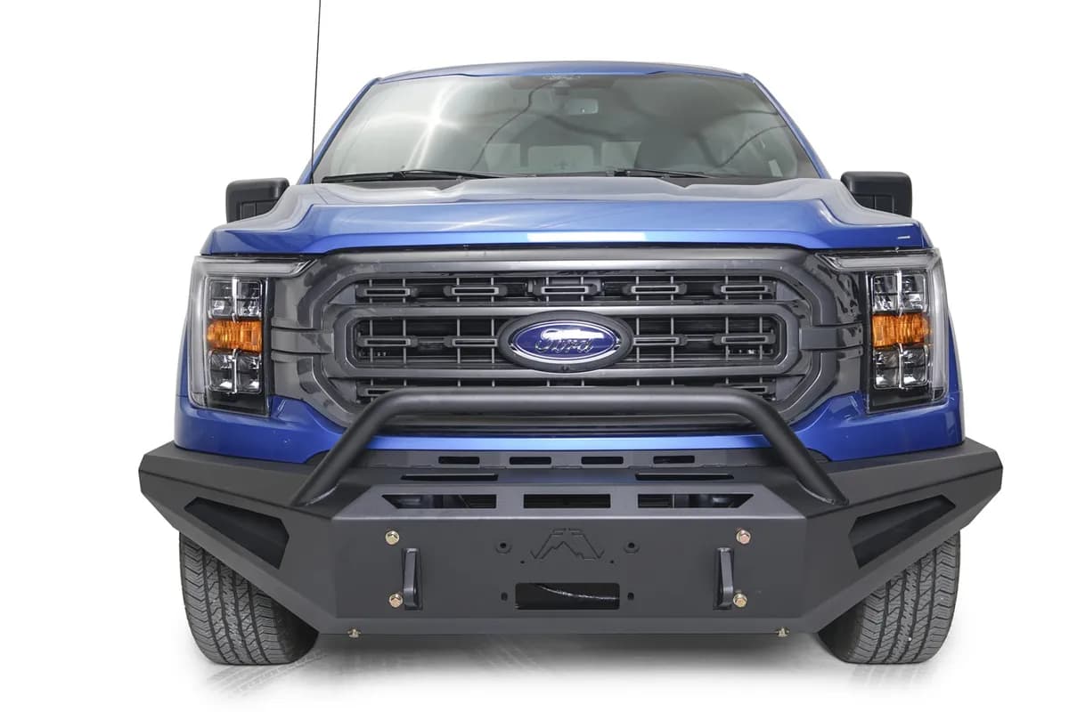 Red Steel Front Bumper; Hold Up 12000 lbs. Winch; 11 Gauge Steel; 1/4 in. Winch Tray; Black Powder; 130 lbs. Weight;
