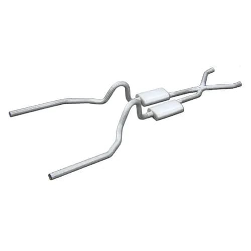 Crossmember Back w/X-Pipe Exhaust System 65-70 Mustang Split Rear Dual Exit 2.5 in Intermediate And Tail Pipe Street Pro Mufflers/Hardware Incl Tip Not Incl Pypes Exhaust