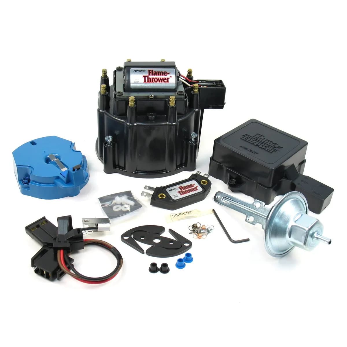 Pertronix Flame Thrower Tune-Up Kit For Buick, Pontiac, Oldsmobile, And Corvette Hei Distributors With Red/Yellow Coil Wire. Street / Strip Module, Black Cap.