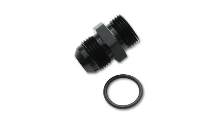 Male AN to Male ORB Straight Adapter Fitting; -12AN; -10AN ORB; 6061 Aluminum; Black Anodized; w/O-Ring;