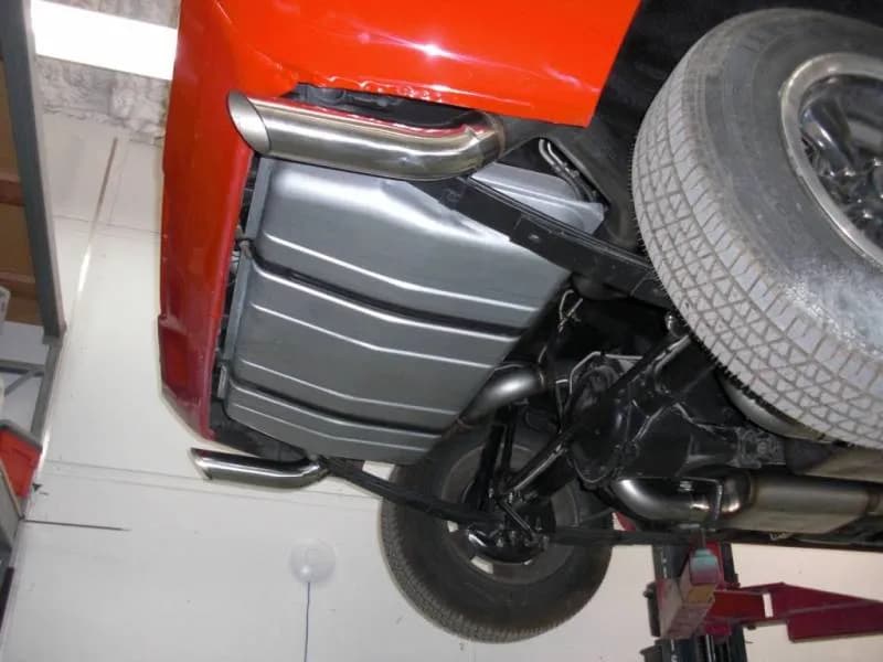 Crossmember Back w/X-Pipe Exhaust System 70-74 F-Body Split Rear Dual Quarter Exit 3in Intermediate And Tail Pipe Turbo Pro Mufflers/Hardware Incl Tip Not Incl Polished 409 Stainless Pypes Exhaust