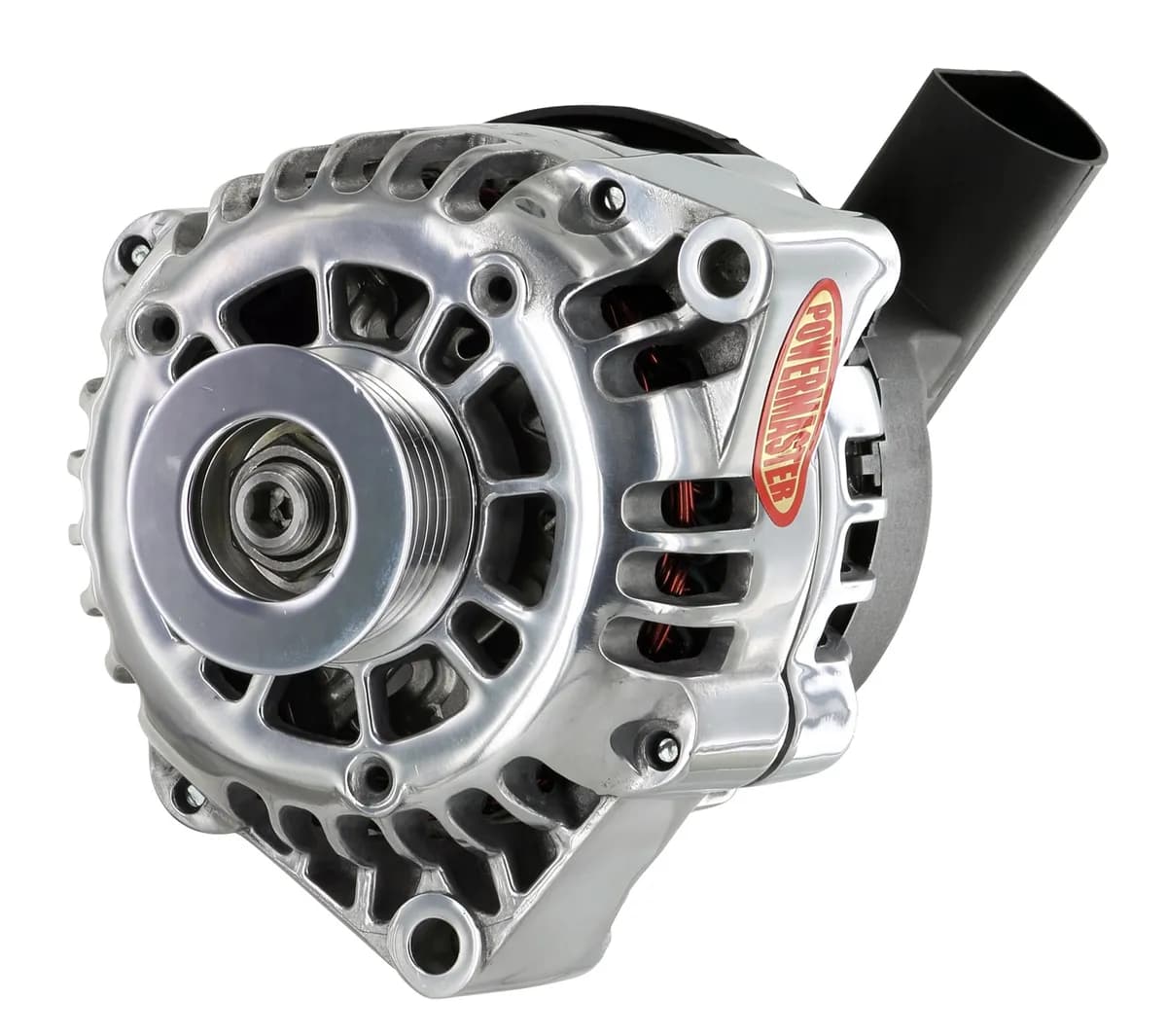 Alternator; CS130D; Rear Post; 120 Amp; 95 Idle; w/6 Groove Pulley; PLIS Voltage Regulator; Polished;