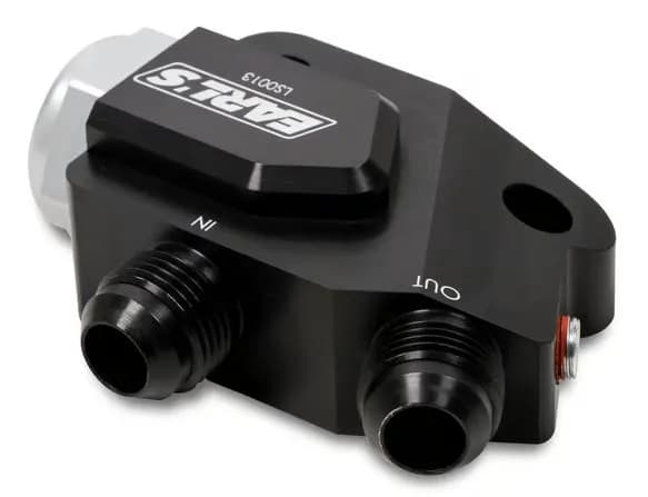 Earls LS Side Mount Oil Cooler Adapter w/ 212 degree thermostat