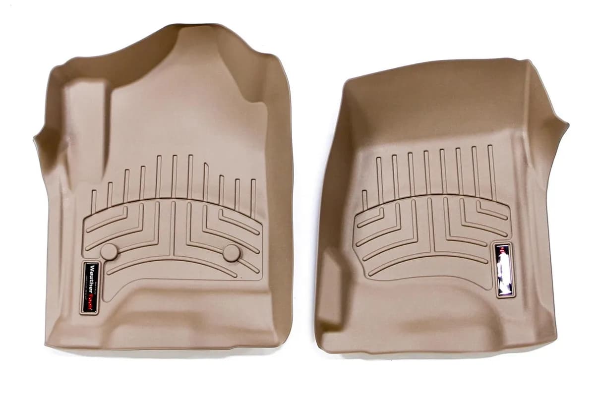 Tan Front FloorLiner Chevrolet Silverado 1500 2014 + Fits Crew Cab and Double Cab; does not fit models with floor-mounted 4x4 shifter